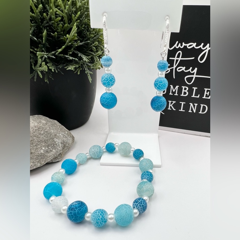 BLUE FROSTED DRAGON VEIN JEWELRY SET